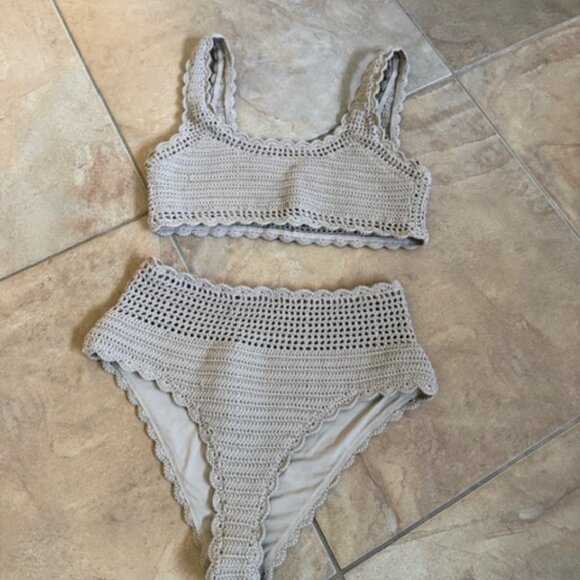 Beach Riot Andy Crochet Swim Top & Wyatt Crochet Bottom Set Beige - Picture 2 of 5